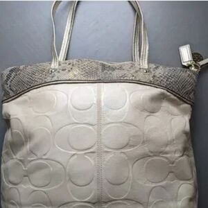 Coach Cream and snake print Leather tote bag